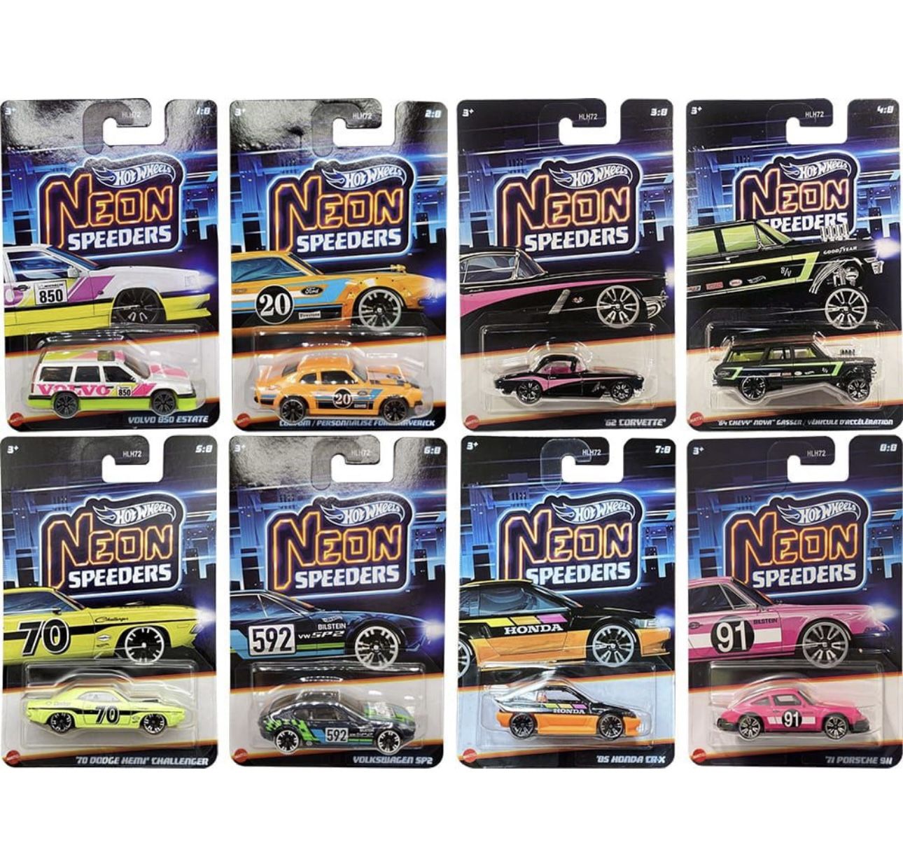 🚗 Hot Wheels 2026 Neon Speeders Mix 1 – Complete Set of 8 Bright Performance Cars