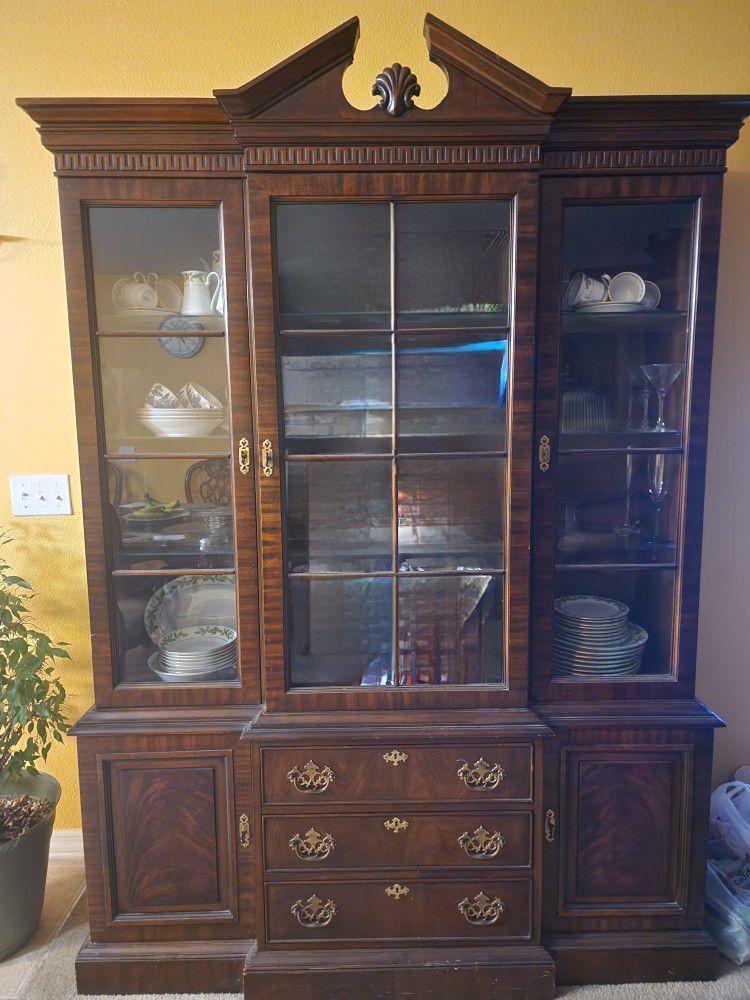 Antique Wood Queen Anne China Cabinet