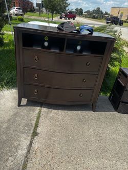 Dark Brown Wood Dresser with Open Shelf