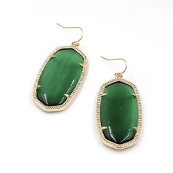 large 14k Gold plated Green hexagon oval dangle statement earrings