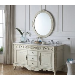 Home Decorators Collection 30 in. W x 38 in. H Framed Oval Beveled Edge Bathroom Vanity Mirror in antique white