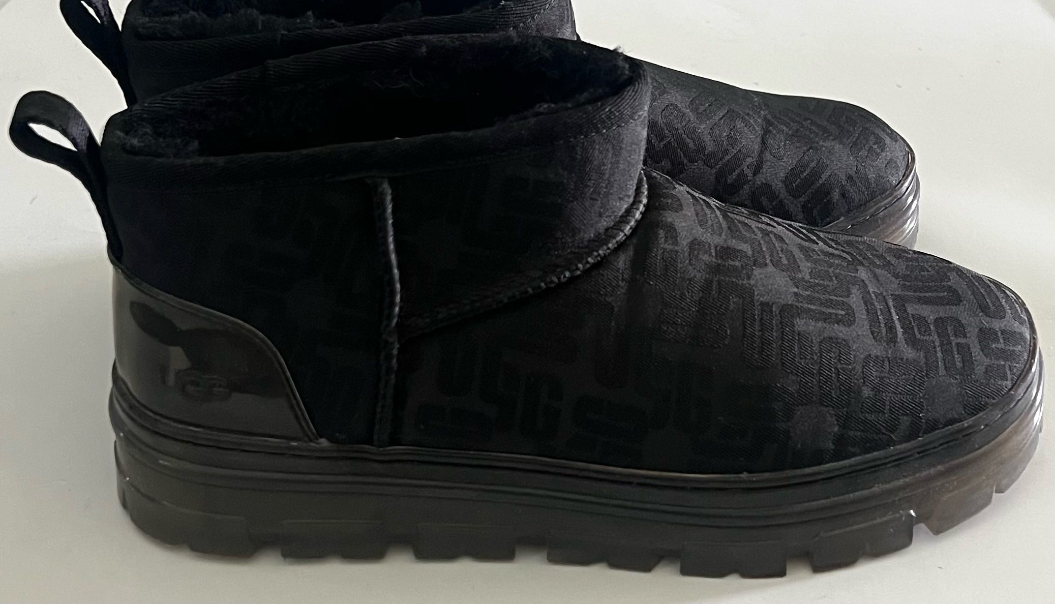 UGG Classic Ultra Mini Monogram Clear Black Shearling Boot US 8