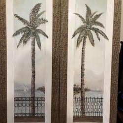 16”x39” Framed Palm Tree Landscape Artwork Decorations