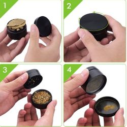 Premium Zinc Alloy Pollen Herb & Spice Mills Crusher Grinder with Pollen Kief Catcher and Brush 4 Pieces 2.2 inch