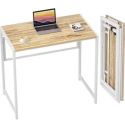 Folding Desk No-Assembly, 31.5 in Small Desk for Small Spaces, Computer Desk for Home Office, Space Saving Foldable Table, Study Writing Desk, Oak Whi
