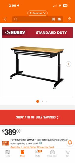 Husky 62” adjustable height workbench w/drawers