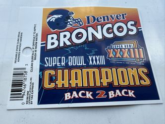 Vintage: Denver Broncos Super Bowl XXXIII "Back 2 Back" Champions Reusable Static Decal
