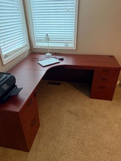 Cherry L-Shaped Corner Desk with Drawers
