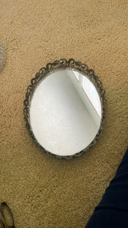 Oval Ornate Metal Filigree Vanity Mirror