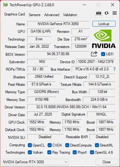 Msi GeForce RTX 3050
