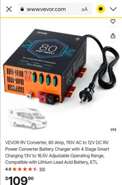 VEVOR RV Converter, 80 Amp, 110V AC to 12V DC RV Power Converter Battery Charger with 4 Stage Smart Charging 13V to 16.5V Adjustable Operating Range, 
