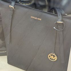 Michael Kors black tote bag with gold hardware MK charm