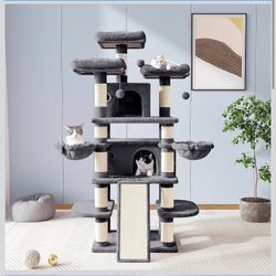 68 Inches Cat Tree/House and Towers for Big Feline/Scratching Post.  Grey A-16