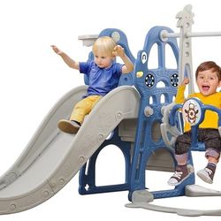 298 4-in-1 Slide and Swing Set for Kids Baby Slide Indoor & Outdoor Toddler Slide for Boys & Girls Gift