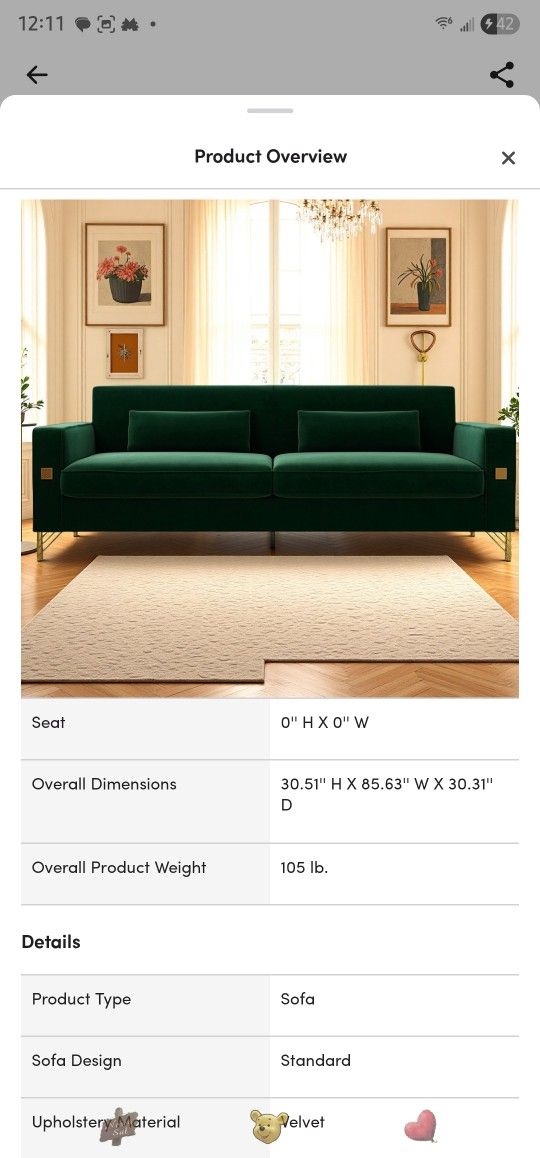 Velvet sofa
