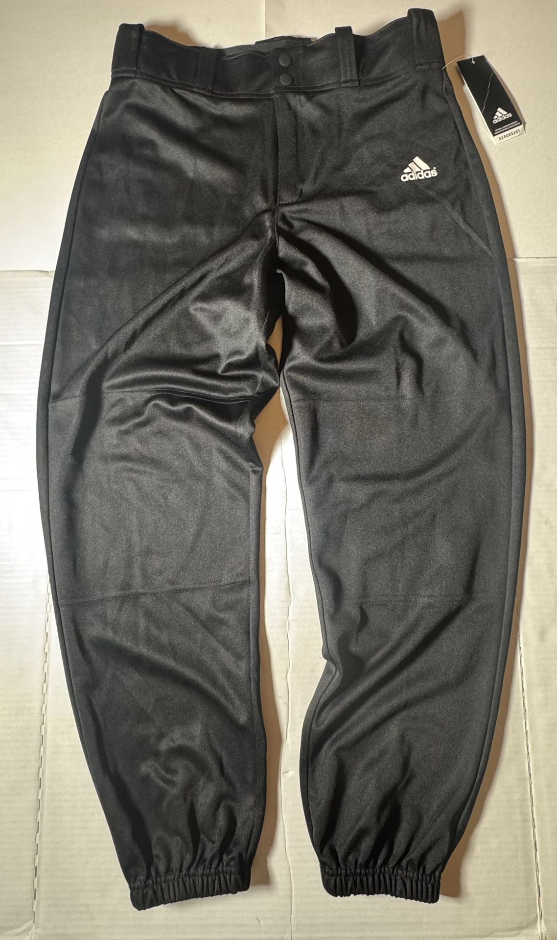 NWT Adidas Baseball Pants Waist Grip Elastic Ankle Bottom Black Men Relaxed Fit Size Medium