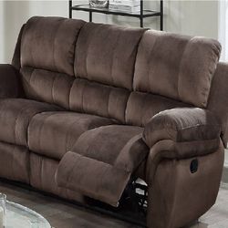 Brand New 85" Brown Or Black Padded Suede Manual Reclining Sofa