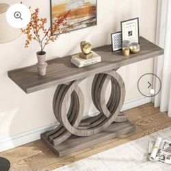 Jw0419. 55 inches Console Table with Geometric Base, Farmhouse Hallway Table, Wooden Entryway Sofa