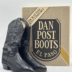 Vintage Dan Post El Paso Black Cowboy Boots – Size 8D – With Original Box – Excellent Condition