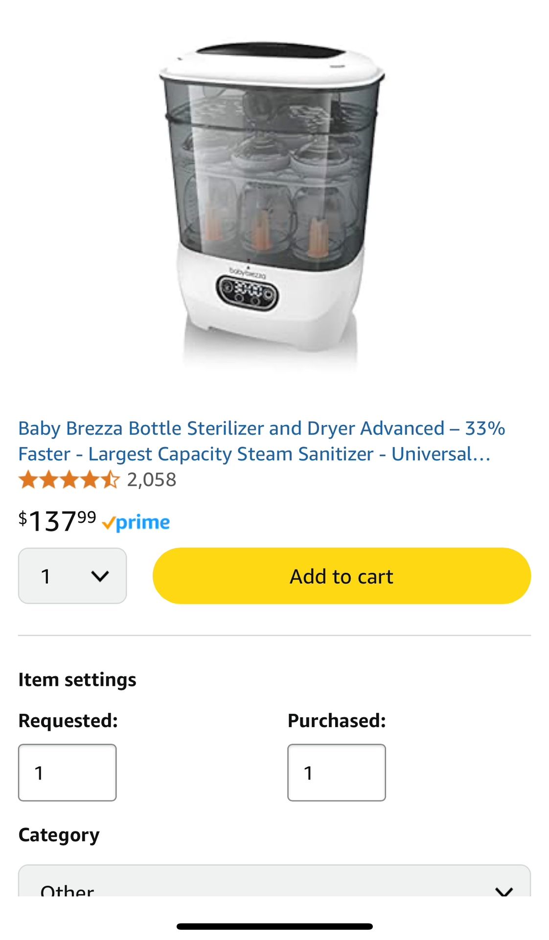 Baby Brezza Bottle Sterilizer & Dryer