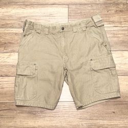 Duluth Trading Co Carpenter Cargo Khaki Heavyweight Army Workwear Shorts Mens 40