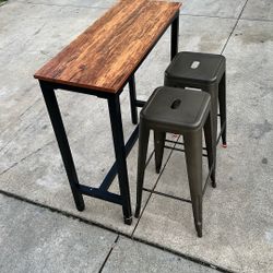 Mr IRONSTONE bar-height table + 2 matching bar stools set 