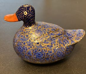 Vtg Kashmir Blue Duck Trinket Box Hand Painted