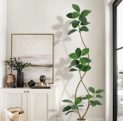 *** NEW LOW PRICE *** 8ft Faux Fiddle Leaf Fig Tree with Dragon Blood Stone in a Gray Ceramic Planter @ Lasting Creations