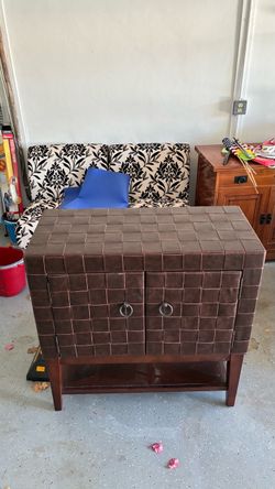 woven leather side cabinet