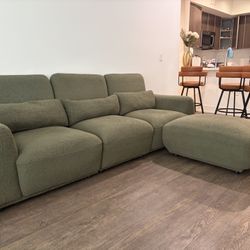 Olive Green Boucle Modular Sectional + Ottoman
