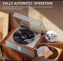 1 BY ONE Fully Automatic Record Player, All-in-One Vinyl Turntable with Automatic Repeat Function, Remote Control,