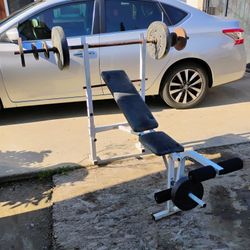 Banca Y Barra Y 70 Libras En Pesas 