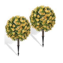 Grewyear Fall Artificial Topiary Ball with Spike Set of 2, Faux Boxwoods for Outdoor Planters, UV Resistant Artificial Outdoor Plants for Porch, Fake 
