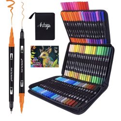 Brand New Gifts For Kids Dual Markers Brush Pens for Adult Coloring Books, 72 Colors Art Marker Set with Fine & Brush Tip Pen for Bullet Journaling