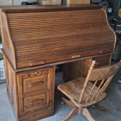 Solid Oak Roll-top Desk