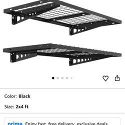 FLEXIMOUNTS 2 Pack 2x4ft Garage Storage 24x48 inch Heavy Duty Bike Wall Shelving Rack, 660lbs Total Weight Capacity, Black, Pro Series
