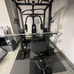 Vesta Fitness Smith Machine 1001 w/Bench Attachment | 245lb Cast Iron Olympic Weights | 7ft Olympic Bar | Fitness | Gym Equipment | FREE DELIVERY 🚚 