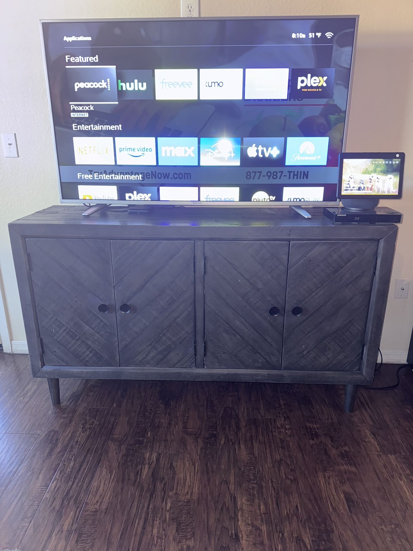 TV Console and Flat Screen Smart TV