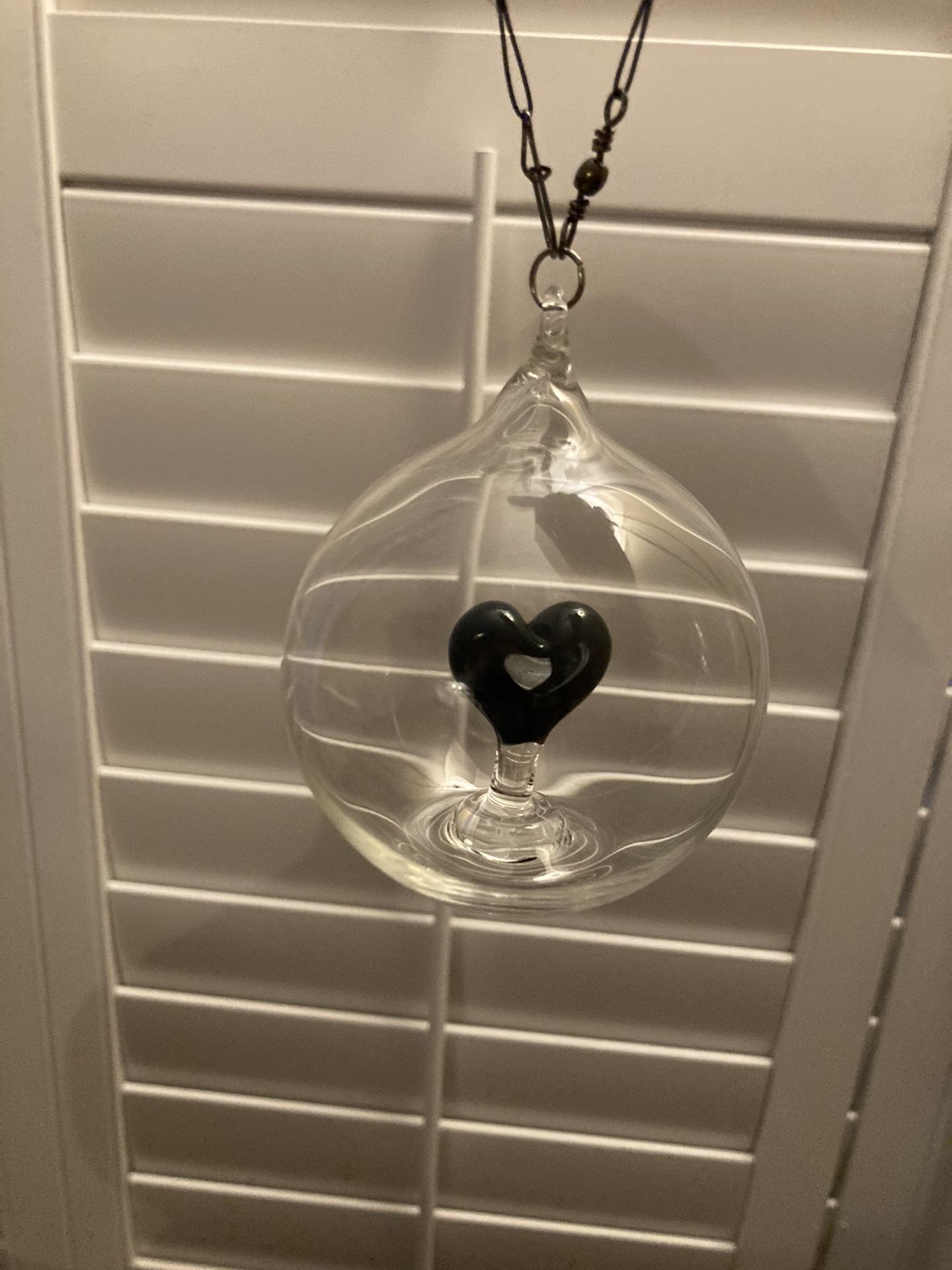 Glass Ball With Black Heart Christmas Ornament
