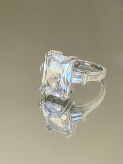 New 6ct Radiant Cut with Baguette accents CZ Silver Tone Bridal ring in 7
