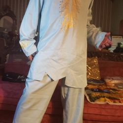 Luc Matton Light Blue Shirt And Bottoms--African Design