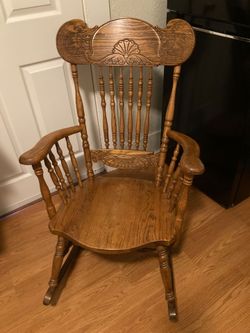 Solid Oak Wood Carved Rocking Chair