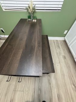 Modern Dining Table with 2 Benches – Dark Brown/Black