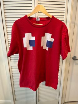 Red Graphic T-Shirt with Pixel PAC-Man Eye Design