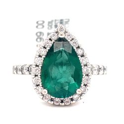 14Kt White Gold Lab Emerald Diamond Ring 4.80g .65CTW Size 7 187602