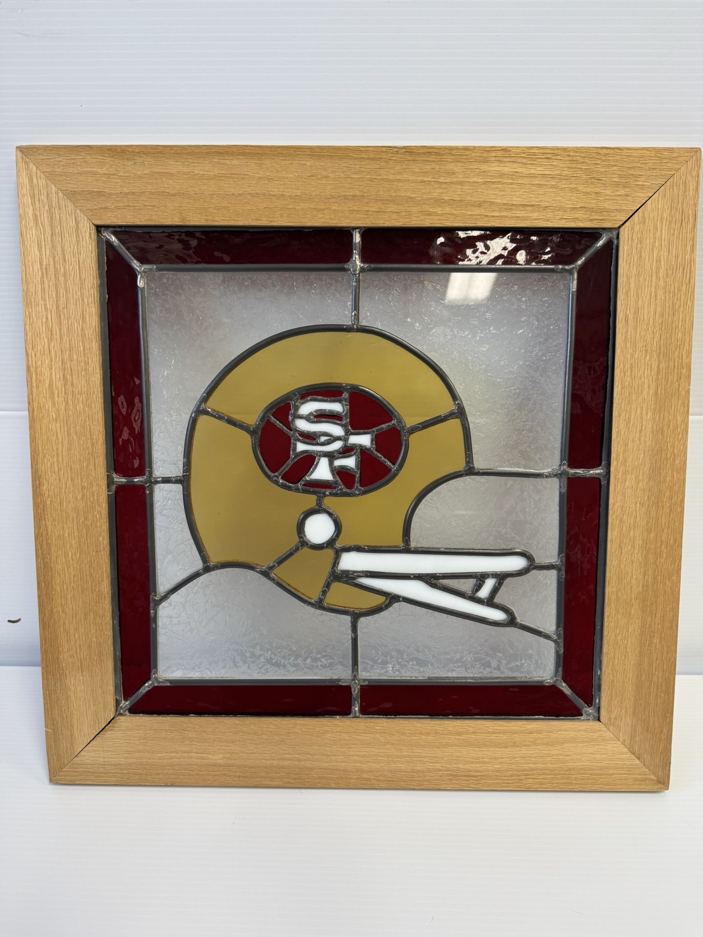 San Francisco 49Ers Helmet In Wood Frame Stained Glass