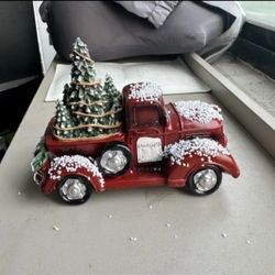 Lighted Resin Red Christmas Truck