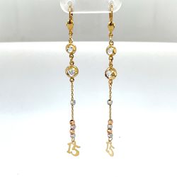14KT Yellow Gold CZ Quinceañera Earrings 3.10g 175904