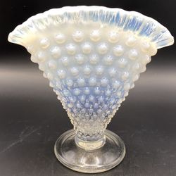 Fenton Hobnail French Opalescent Ruffled Edge Fan Vase - Glows A Bit As Well~ Moonstone 2 Available 
