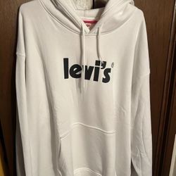 Levi's Men's 3XL Relaxed Heavyweight Fleece Lined White Hoodie Logo Sweatshirt